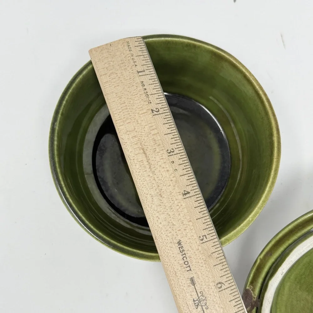 Vintage Wade Of California Pottery Green Drip Glaze‎ Apple Covered Lid Dish #202